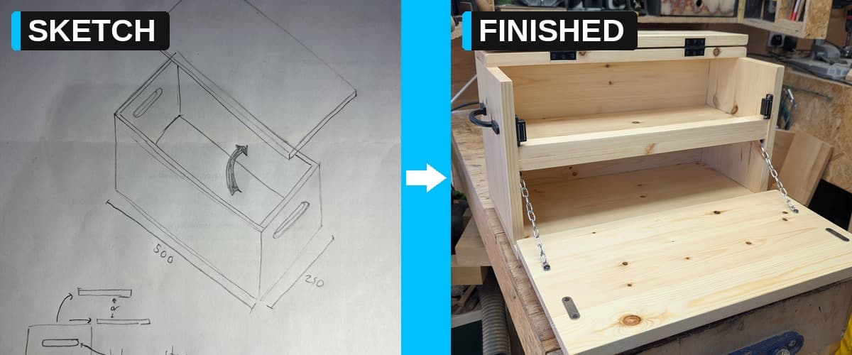 Custom garden toolbox, before and after