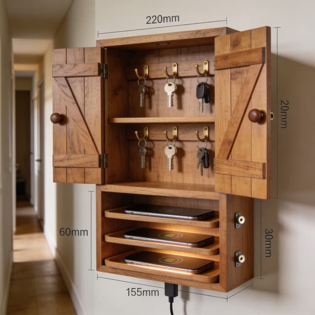 Wooden Key Rack & Phone Qi Charger — what they asked for